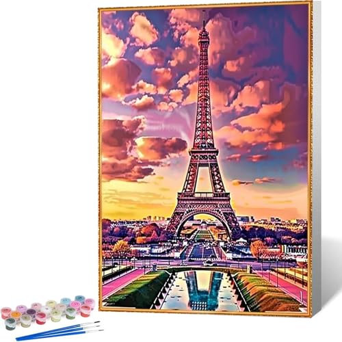 Malen Nach Zahlen Paris Malen Nach Zahlen Erwachsene, Eiffelturm Malen Nach Zahlen Kinder, Malen Nach Zahlen ab 7 Jahre Mädchen Bastelset Erwachsene, Paint by Numbers Adult für Home Deko 70x95cm 7-I