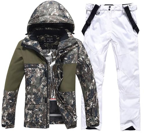 HOUZONIY Herren Skianzug Set Herren Schneeanzug Warmer Winddichter 2-Teiliger Schneeanzug(359+Weiß S)