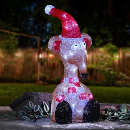 Festive Lights 48cm LED Weihnachtsfigur aus Acryl Ratte weiße LEDs batteriebetrieben Beleuchtung mit Timer Dekoration Weihnachten Deko Außen (Ratte)