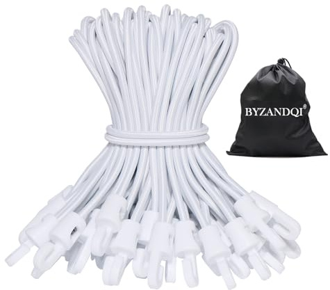 BYZANDQI Spanngummi mit Haken 25er-Pack 15cm, Expander mit Haken Weiß | Planenspanner Zeltgummis Gummispanner Planengummi Expanderschlingen für Planen Zelt Net Camping