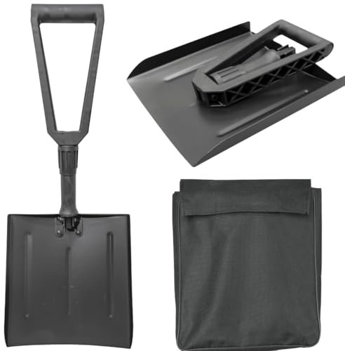 Pelle à neige pliable - Poignée confortable et housse de rangement - Déneigement compact et robuste - 66 cm déplié, 32 cm plié - Métal