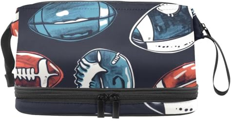 Borsa per cosmetici a doppio strato con caschi da football americano, per donne e ragazze, borsa da viaggio per trucchi, pratica borsa organizer con scomparto per pennelli, Multi, 27x15x14