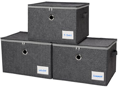 Seaforie Aufbewahrungsbox mit Deckel, Faltbare Ordnungsboxen mit Deckel 3er Pack, Stoffbox mit Griffen für Kleidung
