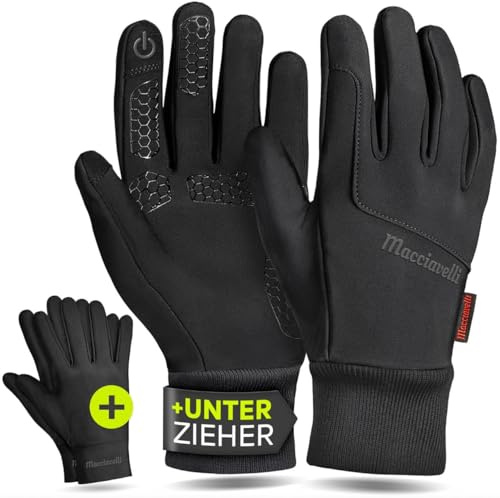 MACCIAVELLI® Fahrradhandschuhe Herren Winter - 2-in-1 Set mit Unterziehhandschuhen - Touchscreen Fahrrad Winterhandschuhe Herren & Damen - Handschuhe für Radfahren/MTB/Joggen