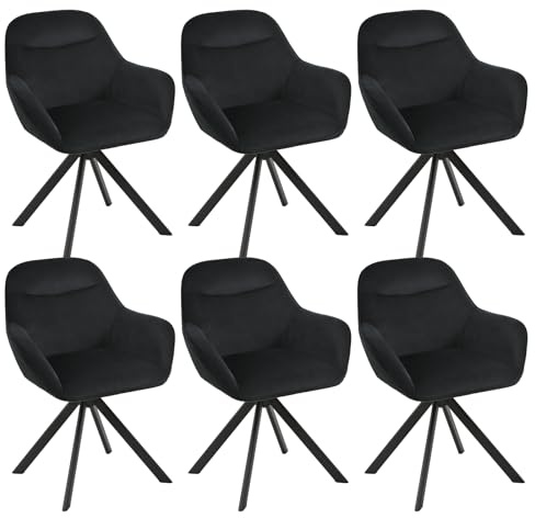 Goeurvant Esszimmerstühle Drehbar 6er Set mit Armlehne, 360° drehbar, Polsterstuhl Samt, Drehstuhl Esszimmer, Küchenstuhl mit Metallbeine für Esszimmer, Küche, Schwarz