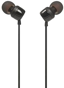 JBL Tune 110 - in-Ear Headphones Pure Bass Sound, 1-Button Remote, Microphone and Tangle-Free Flat Cable (Black)