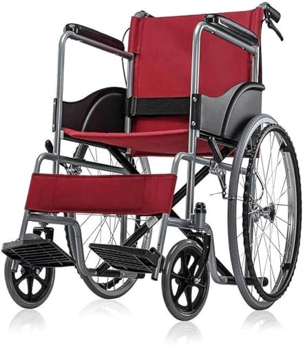 RONGSHEN Sedia rotelle Carrozzina da Viaggio Pieghevole per Adulti Ultraleggera, Realizzata in Tubi d'Acciaio di Grosso Spessore, Portata Manuale 200 kg Sedia rotelle Anziani