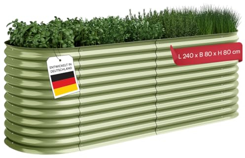 STEELSØN Hydra Hochbeet 240x80x80 cm, Pflanzenkasten in Grün | Ovaler Pflanzenkasten 240x80x80 cm, Gemüsebeet für Garten/Balkon, Pflanzenbeet aus verzinktem Stahl, Kräuterbeet, Gartenbeet