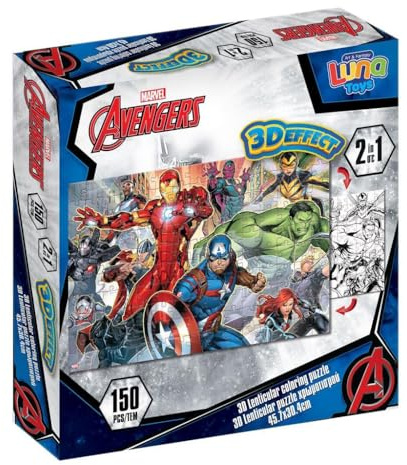 Marvel Avengers Double Sided Puzzle 150pcs with 3D Lenticular Effect 2-in-1 Coloring Puzzle – Educational & Creative Fun for Kids – Ideal for Ages 3+