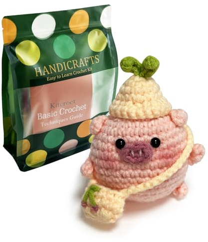 Kitcroet Häkelset für Anfänger, niedliches Schwein-Amigurumi-Muster, Schritt-für-Schritt-Anleitung mit grundlegenden Techniken (evtl. nicht in deutscher Sprache)