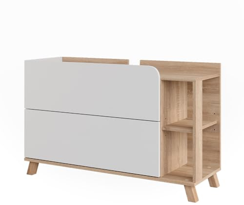Vicco Mobiletto per lavabo Karen, Sonoma/Bianco, 100 x 65 cm con 2 cassetti, per montaggio sotto il lavabo con apertura per sifone