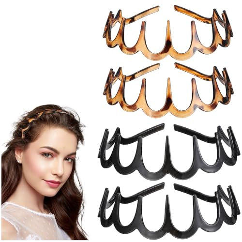 4 Stück Zickzack Haarreif,Rutschfestes Haarreifen Mädchen,Haifischzahn Haarkamm Haarreif,Gewellte Kunststoff Zick Zack Haarreifen,Haarreifens Damen,für Make Up,Sport Outdoor,Tägliches