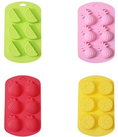 Eiswürfelform Frucht Silikon 4 Stück 6cm Ice Frucht Form Eiswürfelbehälter Ice Tray für Cocktails Whisky Wein Obst Fruchtpürees Eiscreme Eistee (19x11.3cm)