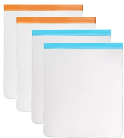 4 Pcs 2 Gallon Reusable Food Storage Freezer Bags, Large Capacity, BPA Free Reusable Food Pouches, Used For Home Food Storage And Camping (Multicolor 4 Pack)