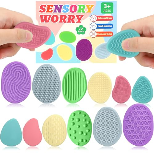 12 Stück Fidget Toys Sensory Stones, Texturierte Sorge Stein sensorische Spielzeug Kinder mit Autismus, Sensorik Spielzeug Anti Stress, Angst Relief sensorische Toy für Kinder und Erwachsene