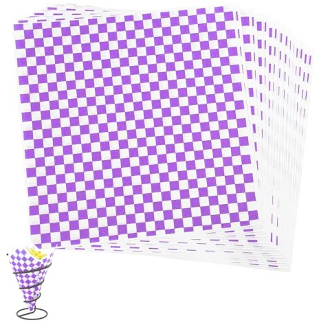 Food Grade Wrap Paper, 100 Sheets Greaseproof Paper Sheets, Oil-Proof Wrapping Wax Tissue, Waterproof Checkered Burger pad for Deli Sandwich Cakes Cheese(26x28cm Purple)
