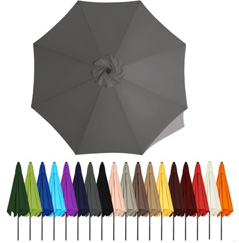 Duchunsheng Umbrella Canopy Replacement Outdoor 6/8 Rib 6FT 7FT 8FT 9FT 10 FT 11FT, Market Patio Table Cover For Backyard Garden Courtyard Swimming Pool Lawn, Market Umbrella Top(Grey,2.3m - 6Ribs)