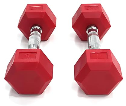 BILDER - Coppia Manubri Palestra Rossi 3 Kg, Forma Esagonale e Impugnatura Antiscivolo, Set Pesi Palestra e per Allenamento a Casa per Tonificazione e Riscaldamento, Set Manubri Duraturi Salvaspazio