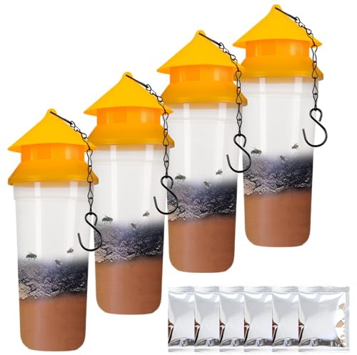 Kwaiyole Lot de 4 pièges à mouches d'extérieur réutilisables à suspendre pour intérieur et extérieur, non toxique, jetable, piège à insectes pour jardin, grange et ferme