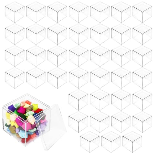 TESIN 40 Stück Mini Acrylboxen mit Deckel – 5,5 cm Klare Kunststoffwürfel, Kleine Aufbewahrungsboxen für Schmuck, Perlen, Süßigkeiten, Pillen, Gastgeschenke, DIY & Bastelbedarf