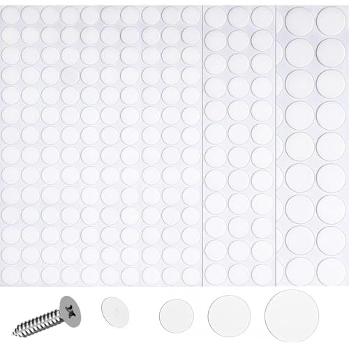 340 Pack Self-adhesive Screw Hole Cover Stickers White PVC Furniture Repair Patches Waterproof and Rust-proof Screw Caps Multi-size Hole Concealment Stickers