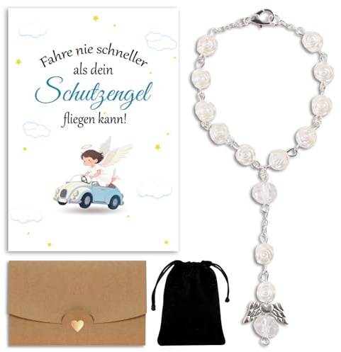 Yoljun Schutzengel Anhänger, Auto Hängedeko Innendekoration, Rückspiegel Glücksbringer Lobster Knopfform mit Grußkarte, Auto Zubehör Innenraum Deko für Führer Freunde Familie Geschenk