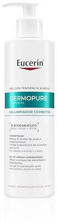 Eucerin DermoPure Clinical Gel Limpiador Corrector (400 ml), limpiador facial y corporal contra manchas, imperfecciones y brillos con Ácido Salicílico, para piel con tendencia acneica