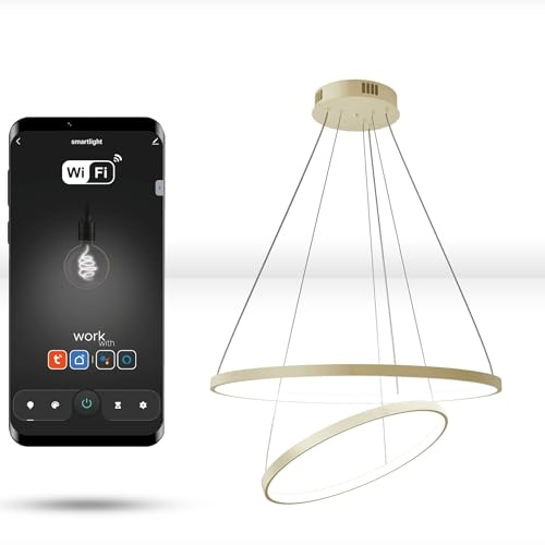 Automat-on LED Pendelleuchte Esstisch Rund 60cm+40cm Internal | Hängelampe Esstisch Dimmbar Farbtemperatur Einstellbar Höhenverstellbar bis 130 cm Esstischlampe Kompatibel mit Alexa & Google Gold