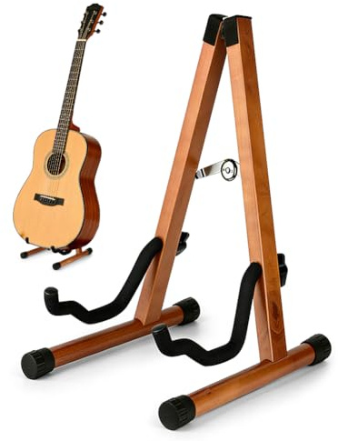 EUBSWA Gitarrstativ av äkta trä, akustiska gitarrer, elgitarr, bas, cello, banjo, mandolin, ukulele – perfekt för musiker, studio och hem (mörk träkorn)