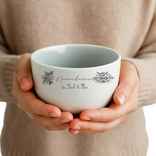 Générique Bol Nounou d’amour personnalisé avec prénoms – Cadeau Noël ou fin d’année – Bol céramique blanche 500 ml –