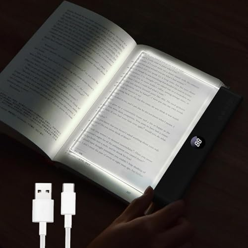 Justup Lightwedge Leselampe, LED 3-Farben Buchlampe Augenschutz Tragbares Platten-Buch-Leselampe, Wiederaufladbare Dimmen Timer Buch Lampe, Flache Leseleuchten für Bücher im Bett (Schwarz)