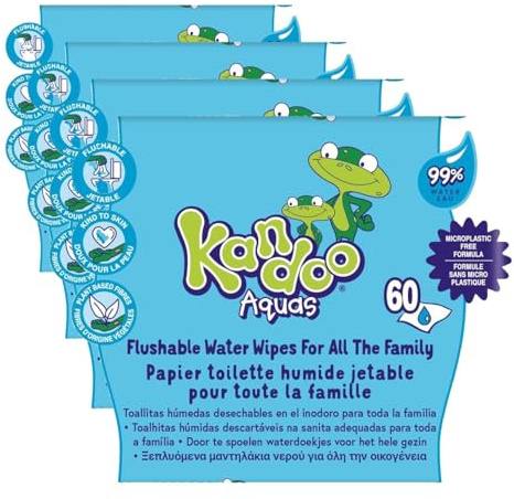Kandoo Pack de 60 Lingettes Toilette Multi-Usage 99% Eau Aquas (Lot de 4)