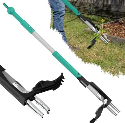 Ergohortus Unkrautstecher, Unkrautstecher mit Stiel, Unkrautzieher Wurzelentferner, Stehender Unkrautentferner mit 4 Krallen, Schwerlast-Unkrautwerkzeuge für den Garten