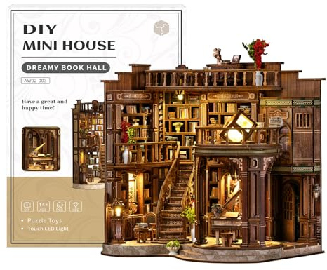 BATTREVO Book Nook Kit-Sala de Libros de ensueño-3D Wooden Puzzle Book Nook Craft Bookshelf Decor,Kits de Manualidades para Adultos, Regalo con luz LED, Set de Bricolaje para Adultos