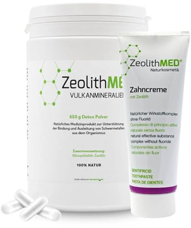Zeolith MED Detox Kapseln 600 Stück und Zeolith MED Zahncreme 75ml Entgiftungsset