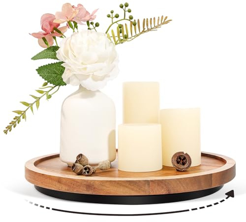 WLWNWFT Drehteller Organizer Lazy Susan 25 cm, drehbare Drehplatte aus Akazienholz, Gewürzregal Drehbar für Küche, Runde Tortenplatte Käseplatte Drehtablett, Servierplatte für Käse, Kuchen