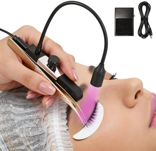 UV Lampada per Ciglia, Lampada per Ciglia da 1,8W con Luce UV Portatile Per Extension Ciglio con Interruttore A Pedale Pinzette Collo Cigno Polimerizzazione in 3 Secondi