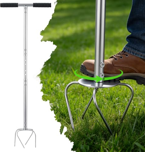 Worshow Garra de jardín, garra de jardín con mango, altura regulable 103-48 cm, 2 en 1 eliminador de malas hierbas y ventilador de suelo, para jardineras, bancales de jardín y balcón