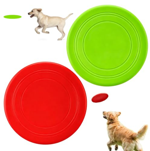 2PCS Dog Frisbee, Durable Soft Frisbee Design Fetch Training (Red Green) | Anti-slip design - easy to bite, thick material - durable, good floating ability - fearless of water surface, flies farther