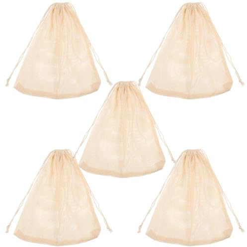 MALUGOGO Lot de 5 sacs à vapeur réutilisables pour fruits de mer pour la cuisson des palourdes et des crabes, sacs de cuisson en maille de coton robuste avec fonction de séchage rapide, pour