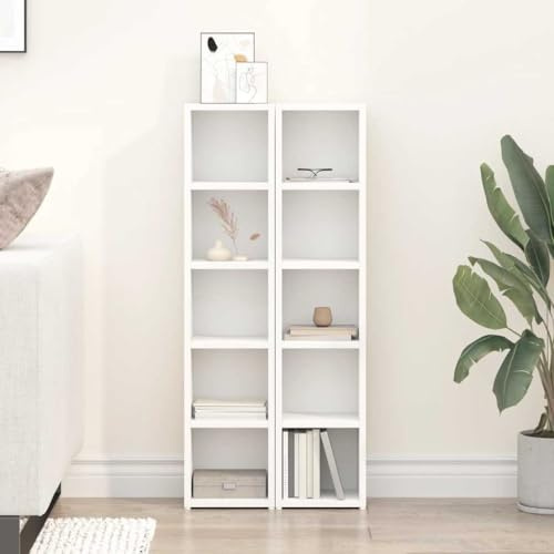 LoogCape Lot de 2 étagères à CD blanches - 21 x 16 x 93,5 cm - En bois - Peu encombrant - Pour médias, DVD, Blu-ray, TV, buffet, salon, bureau, montage mural, rangement stable, design durable