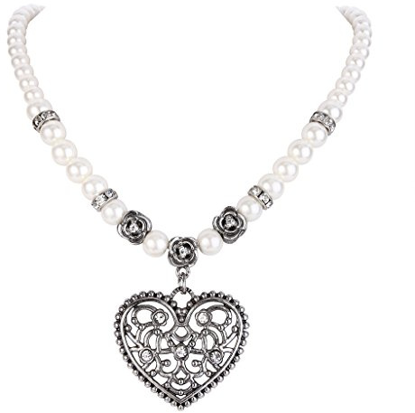 Clearine Damen Oktoberfest Trachtenscmuck Künstliche Perlen Kristall Edelweiss Ohrhänger Dirndlkette Schmuck Set (Halskette)