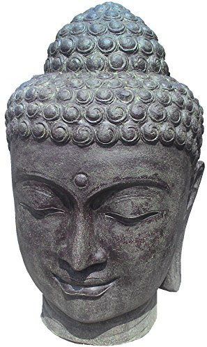 Korb-Outlet Buddha Büste XXL Figur Steinguss/Kopf Stein-Buddha für Haus und Garten 100cm