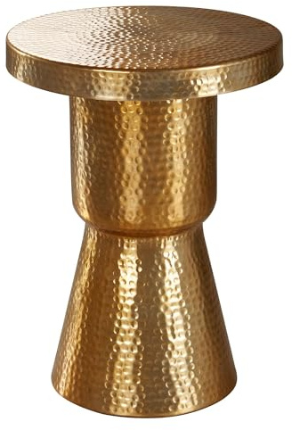 FineBuy Beistelltisch Rund 43x43x59 cm Metall Gold, Wohnzimmertisch klein | Couchtisch in Hammerschlag-Optik, orientalischer Ablagetisch, handgefertigtes Unikat, als Sofatisch und Dekotisch nutzbar