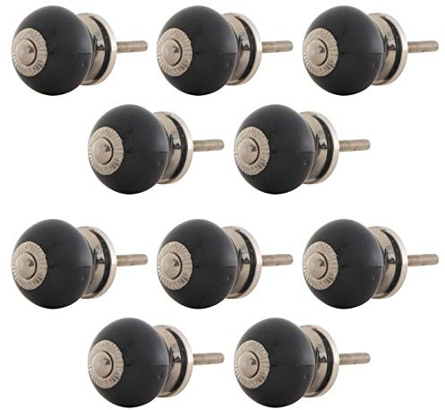Knober Set 10 Stück Möbelknöpf klein Keramik Porzellan Vintage Landhausstil Shabby-Chic 31mm Knauf Türgriff (02. Schwarz mit Silber)