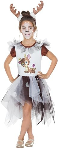 PartyXPeople Kostüm Kleid Kleines Rehkitz |Kinder Verkleidung Karneval Fasching |inkl. Haarreif | braun-weiß 116268-128