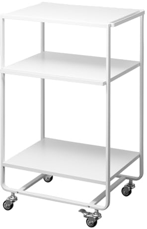 YAMAZAKI 4918 Tower 3-stöckiger Rollwagen, weiß, Stahl, Minimalistisches Design, 38 x 49 x 81,5 cm (LxBxH)