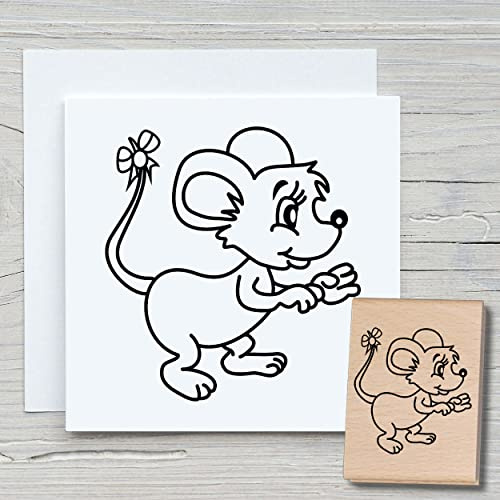 NEWSTAMPS Stempel Kleine Maus Motivstempel aus Holz & Gummi zum Karten basteln, Holzstempel, Tiere, Tierstempel, Scrapbook, Textilstempel, Deko, Kinder