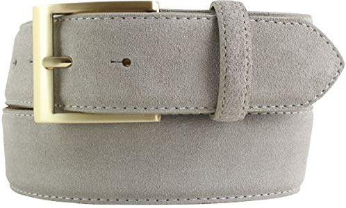 Gürtel aus Veloursleder mit goldener Gürtelschnalle 4 cm | Velour-Ledergürtel 40mm | Wildleder-Gürtel 4cm