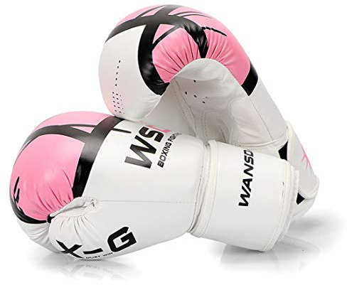 XJST Guantes de Boxeo de Grado para Hombres y Mujeres, Guantes de Entrenamiento de Caminatas de Kickboxing, Guantes de Bolso de perforación de Estilo tailandés de Muay, Guantes de Lucha,Rosado,12oz